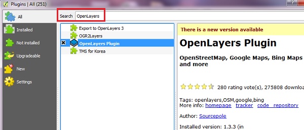 Note: The QuickMapServices plugin used to be called the Open Layers plugin